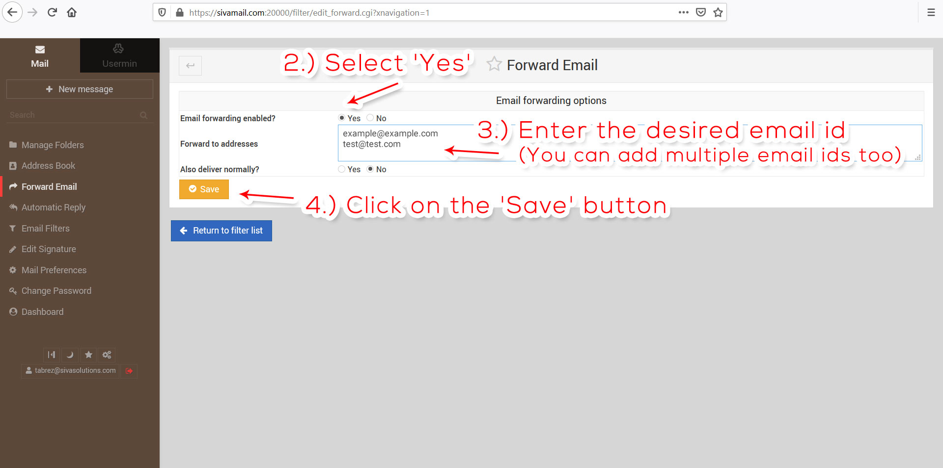 Auto-forwarding step 2