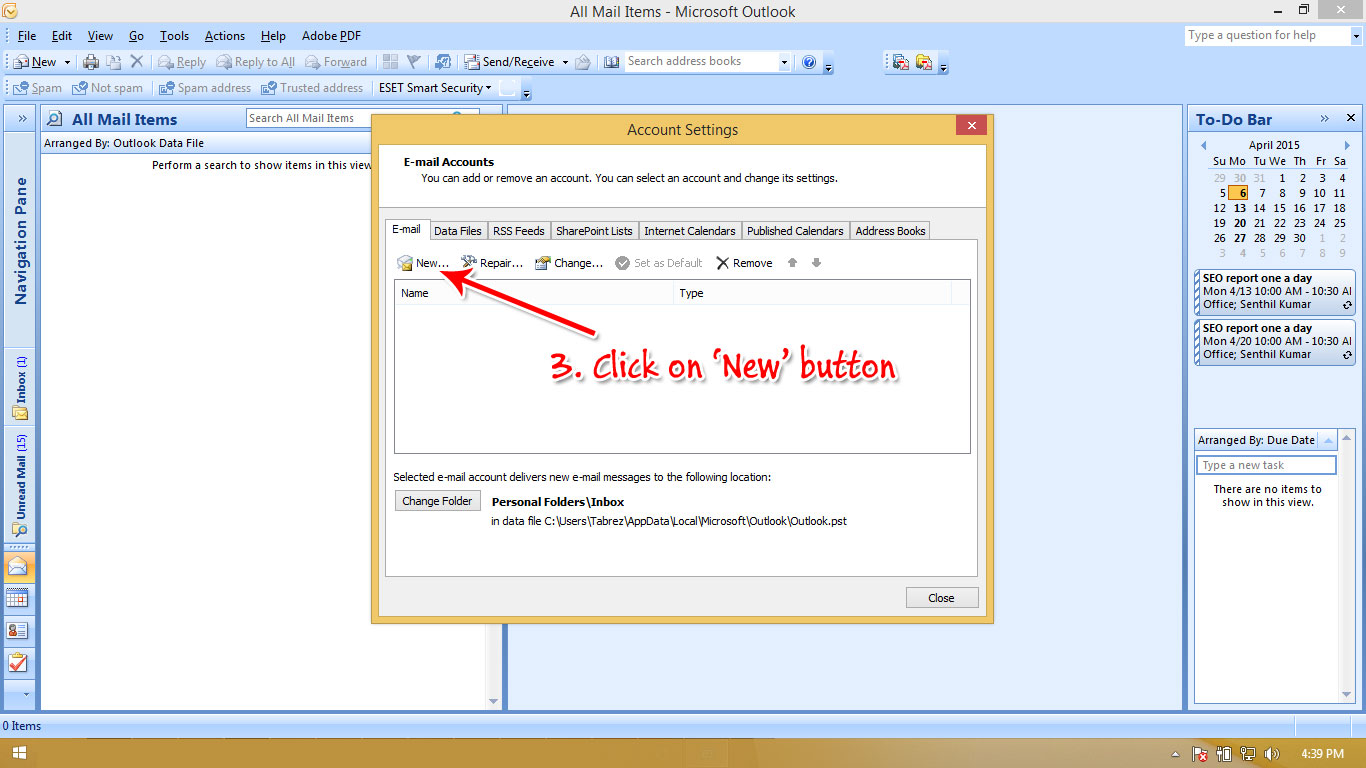 Outlook setup step 2