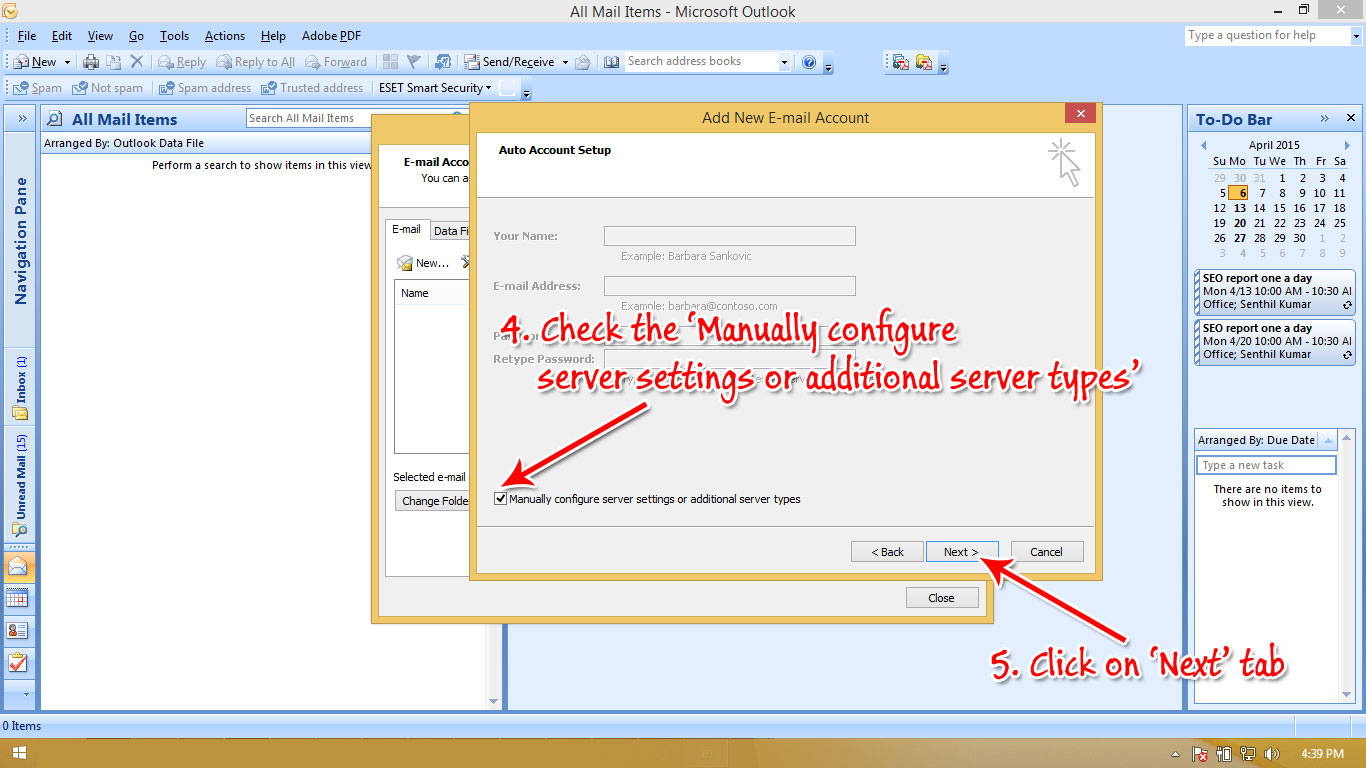 Outlook setup step 3