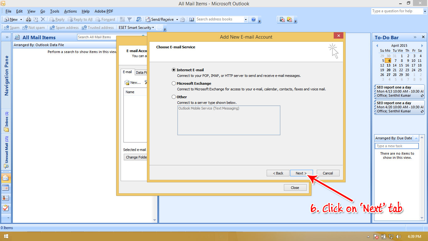Outlook setup step 4