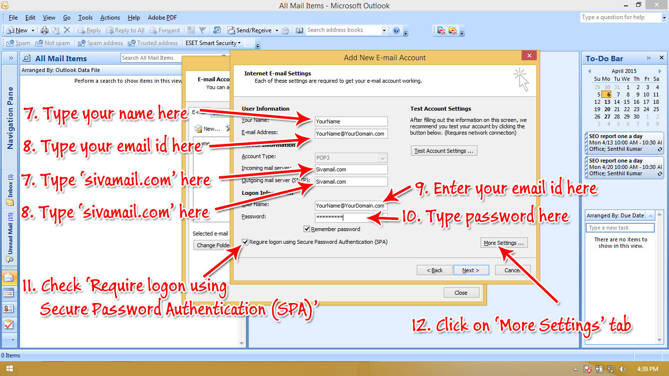 Outlook setup step 5