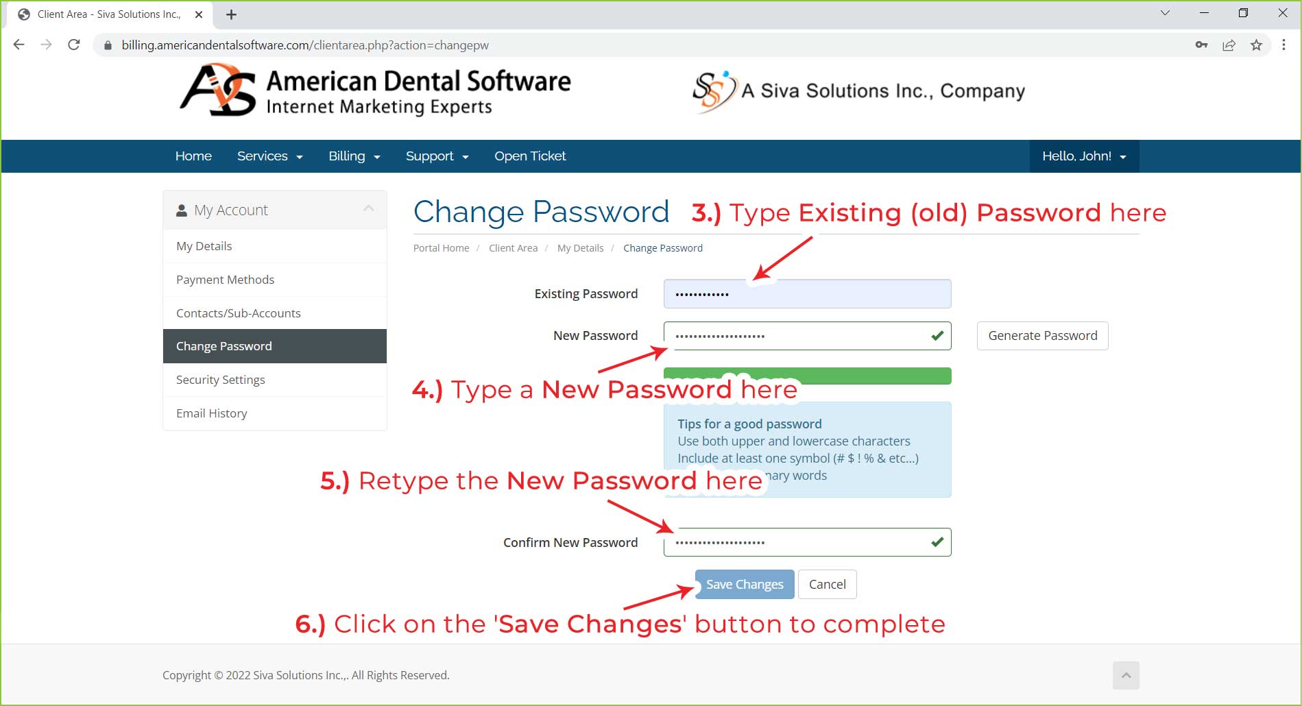 Change password step 2